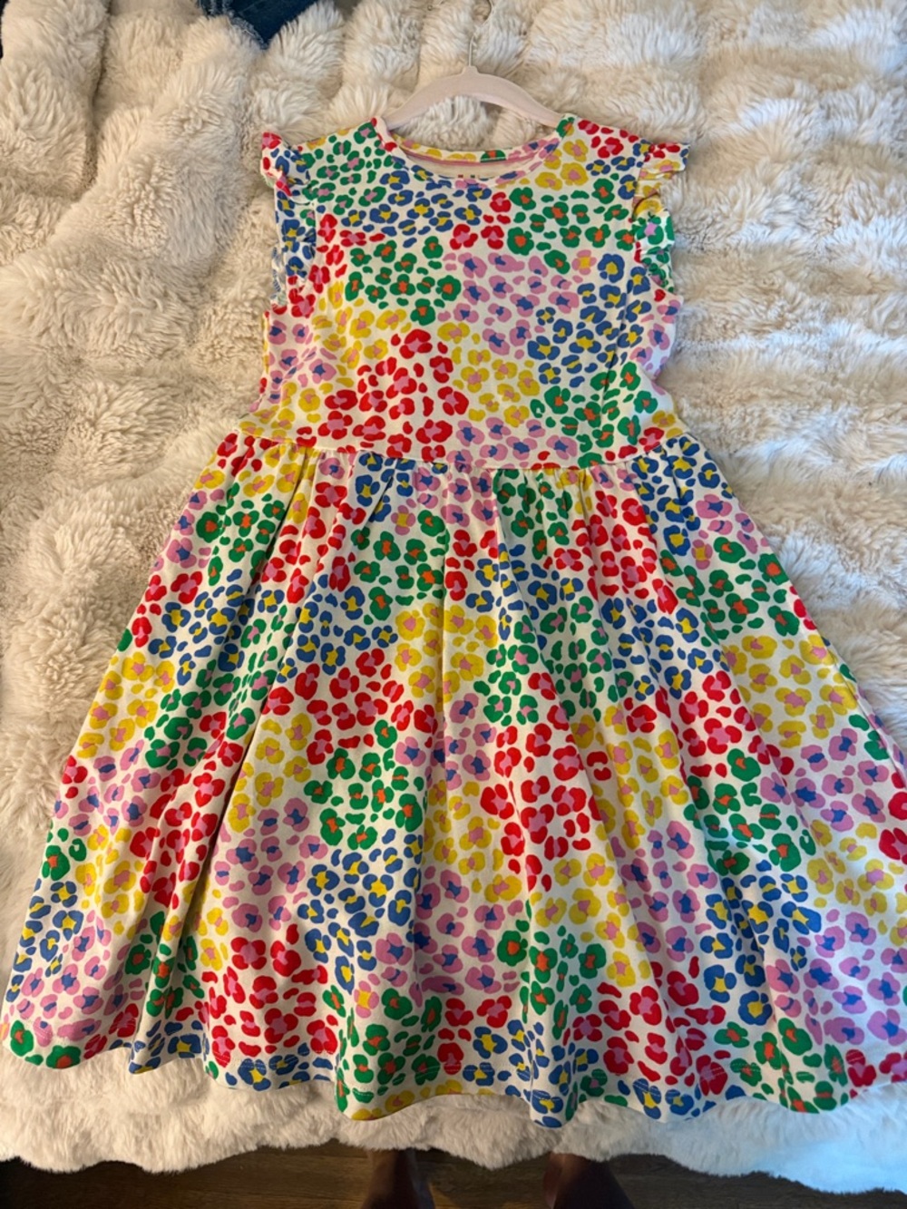 Mini Boden Rainbow Leopard-Print Sundress in Red, Green, Yellow, Blue, Purple